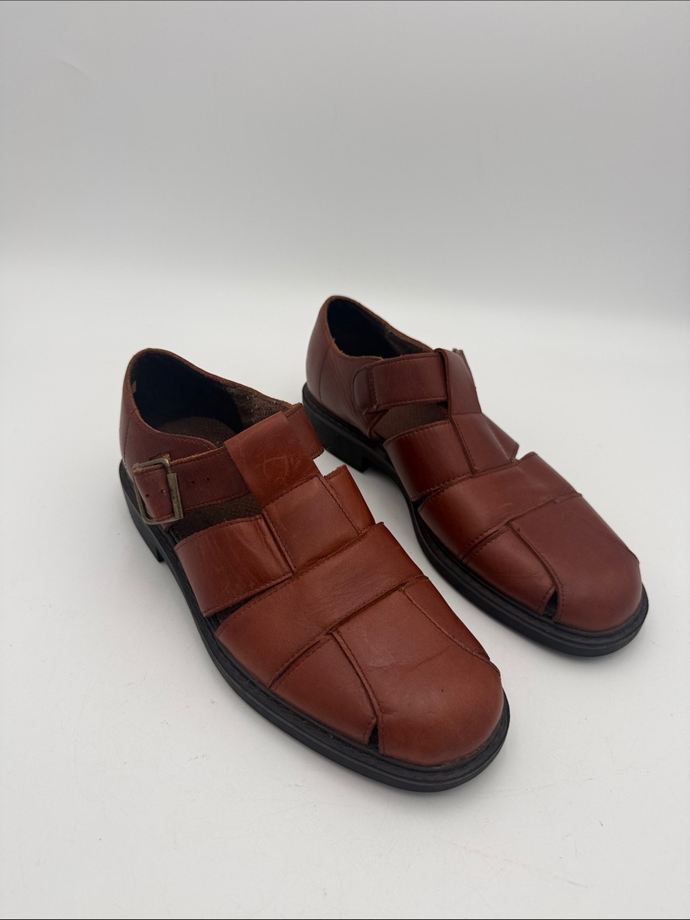 Vintage AEROSOLES Men's Chestnut Brown Leather Slip-On Fisherman Loafers 9M Y2K